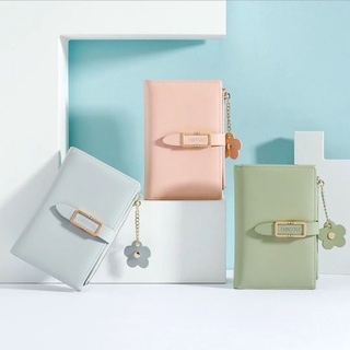 กระเป๋าสตางค์หนัง PU สีพาสเทส ตกแต่งด้วยเข็มขัดโลหะเล็กๆด้านหน้า