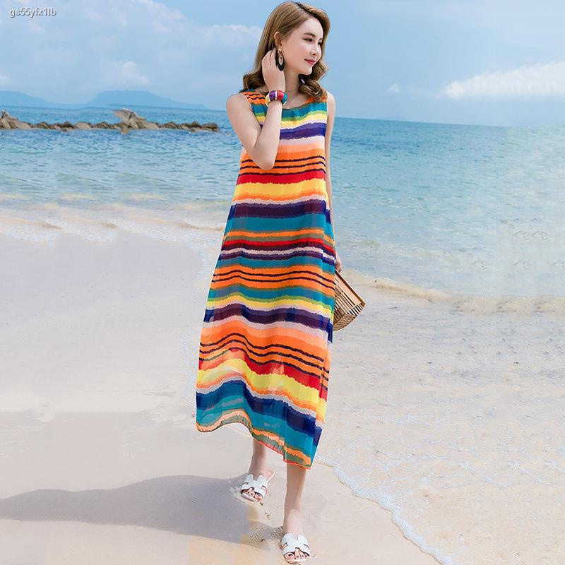 ชุดเที่ยวทะเลสาวอวบ ชุดไปทะเลคนอ้วน ชุดไปทะเล ﹍ชุดไปทะเลสาวอวบ 2019 ฤดูร้อนใหม่กระโปรงชีฟองผู้หญิง p