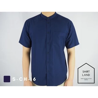 คอจีน/แขนสั้น (สีเข้ม) 2XL/3XL/4XL ผ้า OXFORD - เสื้อเชิ้ตผู้ชาย ไซส์ใหญ่ คนอ้วน Short Sleeve Mandarin Collar Shirt
