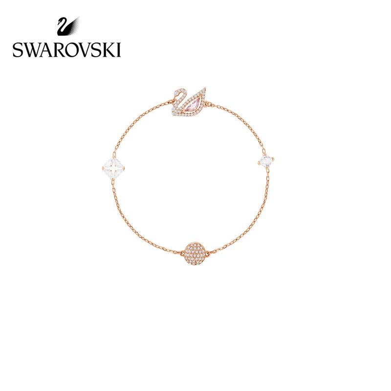 SwarovskiสวารอฟสDAZZLING SWAN เครื่องประดับสตรีสร้อยข้อมือคริสตัลสีชมพูโรแมนติกหงส์5472271