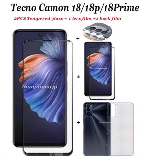 4in1 Tecno Camon 18 18p 18T 18i 18 Premier Camon 19 19pro กระจกนิรภัย แบบเต็มจอ Tecno Camon 17P 17Pro 17 16 16SE กระจกนิรภัย 2 ชิ้น ฟิล์มเลนส์ และฟิล์มด้านหลัง