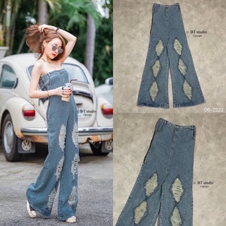 Chalin | JS006 - Jumpsuit Jeans เกาะอก ช่วงขากางเกงแต่งขาด ลุคนี้ต้องมี! เก๋มาก!