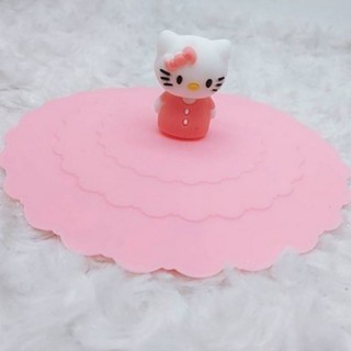 ฝาปิดแก้วน้ำ ซีรีโคน ลาย คิตตี้​ kitty เส้นผ่าศูนย์กลางฝา 11cm