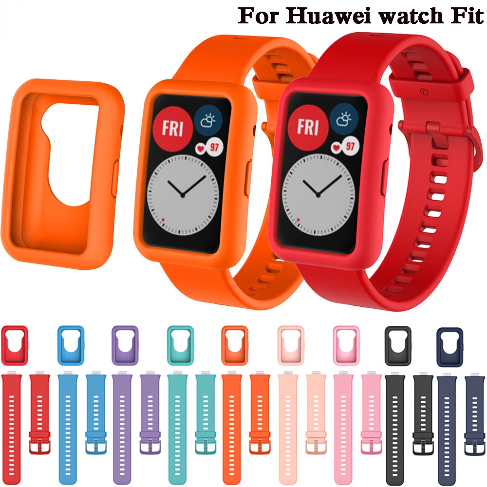 สายนาฬิกาข้อมือซิลิโคน และเคสป้องกัน สําหรับ Huawei Watch Fit Smart Watch