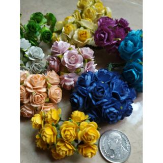 100 ดอกไม้กระดาษสา ดอกกุหลาบ 15mm. ดอกไม้ประดิษฐ์ งานฝีมือ DIY Flowers Rose