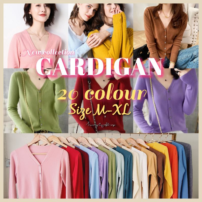 MUAYLY SHOP🔸พร้อมส่ง20สี(M-XL) 💖cardigan ผ้านิ่มสุดถูกสุด เสื้อคลุม [คาร์ดิแกน ไหมพรมคอV]แขนยาว เสื้อกันหนาว สไตล์เกาหลี