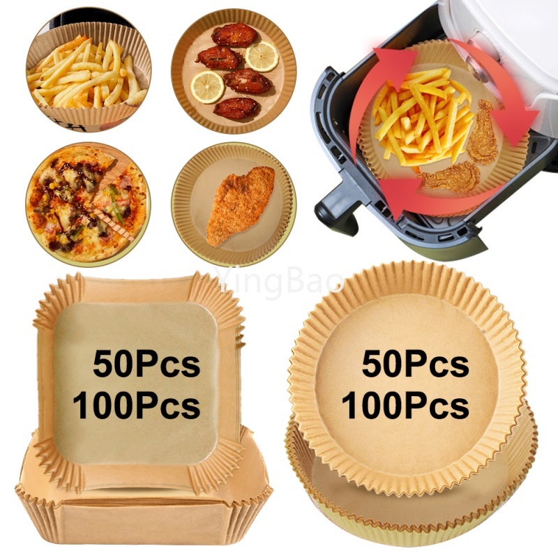 <Ready Stock> 10-100PCS กระดาษทอดอากาศ Airfryer กระดาษทิ้ง Liner Square Round Kitchen Non-Stick Baking Air Fryer กระดาษ