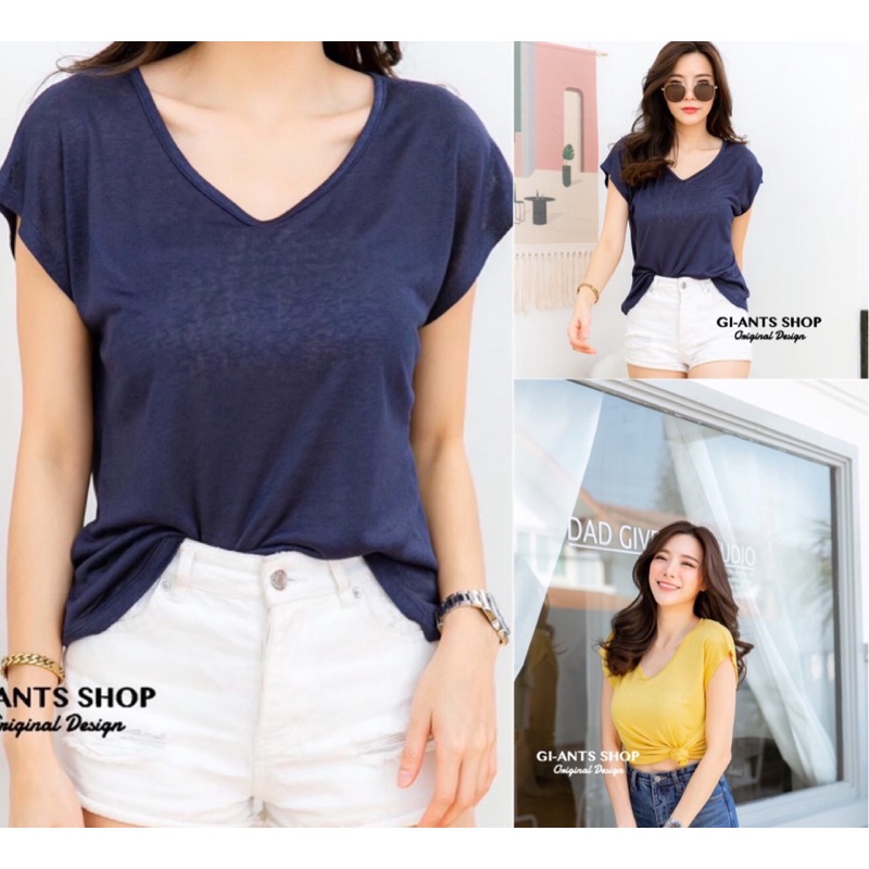 เสื้อคอยูวีผ้าสลาฟเบาใส่สบายไม่ต้องรีด แฟชั่นผู้หญิง