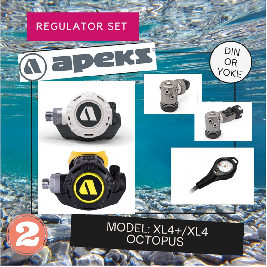 APEKS XL4+ REGULATOR WHITE + XL4 OCTOPUS SET-SET2: Regulator with Pressure  gauge(+ WITH HP FLEX HOS