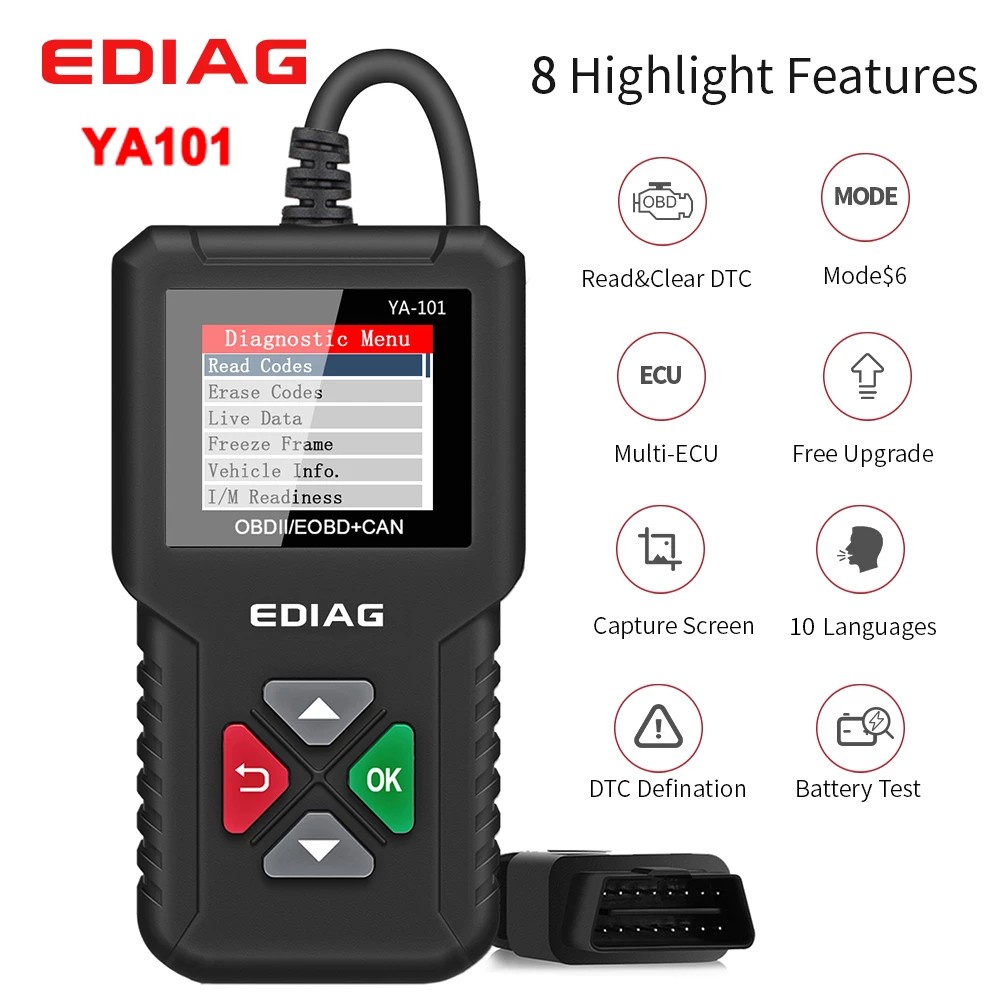 Ediag YA101 เครื่องอ่านรหัส OBDII/EOBD ทดสอบแบตเตอรี่ YA-101 เครื่องมือวินิจฉัยอัตโนมัติ Graph Datas