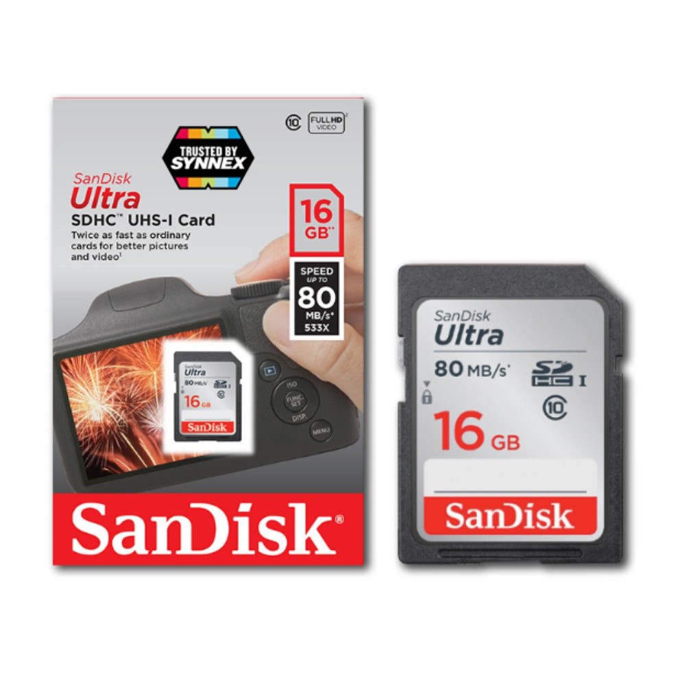SanDisk Ultra 16GB Class 10 SDHC Memory Card Up To 80MB/s