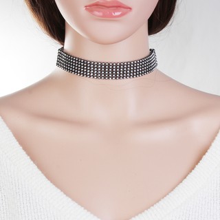 สร้อยคอ Choker แฟชั่น พลอย rhinestone ใส ล้อมกรอบสีดำ ยาว 32.5 ซม. 1 เส้น