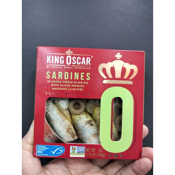 King Oscar Sadines Slice Spanis ซาร์ดีนในน้ำมันมะกอก แมนซานิลาสเปน คิงออสการ์106กรัม
