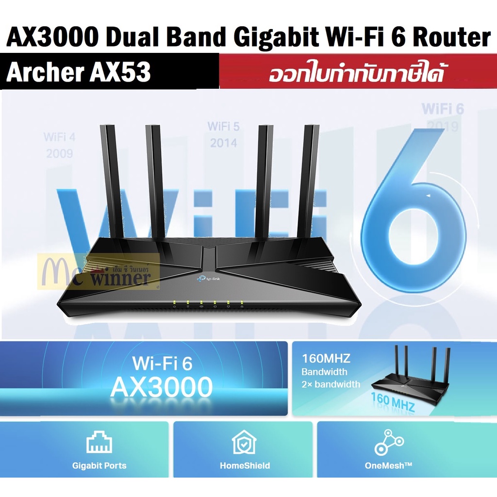 ROUTER (เราเตอร์) TP-LINK (Archer AX53) Wireless AX3000 Dual-Band Gigabit WI-FI 6 ประกันตลอดการใช้งา