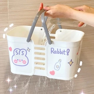 🍁แถมSticker✨ ตะกร้าหูหิ้วใส่ของพลาสติก ตะกร้าอาบน้ำมีรูระบายน้ำ