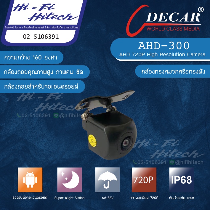 DECAR รุ่น AHD-300 กล้อง AHD ทรงเหลี่ยม ดีคาร์ กล้องถอย กล้องมองหลัง  รับประกันสินค้า 1 ปี ภาพคมชัด