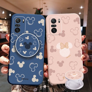 เคสโทรศัพท์มือถือ ขอบสี่เหลี่ยม ลายมิกกี้เมาส์ พร้อมแหวนขาตั้ง สําหรับ Xiaomi Redmi Note 10 Pro 9S 9A POCO X3 NFC M3 Pro 5G