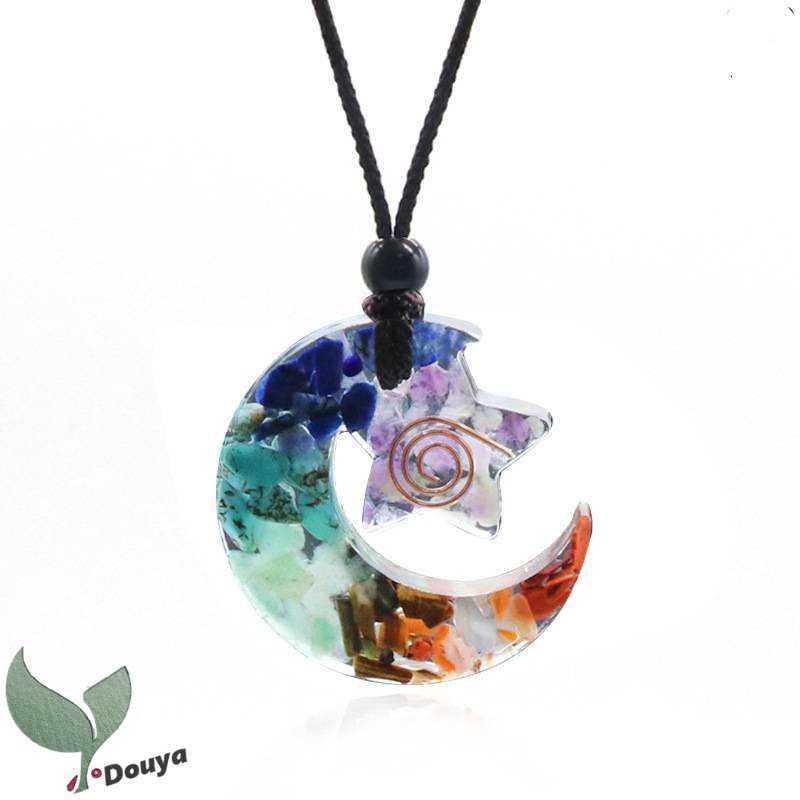 7 จักระ ดวงจันทร์ และดาว จี้สร้อยคอ สําหรับผู้หญิง และเด็กผู้หญิง | การป้องกัน EMF | เครื่องกําเนิดไ