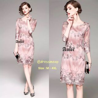 ชุดออกงาน ชุดราตรี ชุดเดรสไปงาน ชุดสีชมพู ชุดคนอ้วน 305 # ✨✨Amor Glamorous Lady Embroidery Dress✨✨