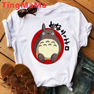 Miyazaki Hayao Studio Ghibli Totoro Spirited Away Ponyo on the Cliff ผู้หญิง harajuku kawaii ความงาม plus ขนาด top teesเ