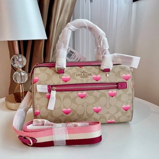 🎀 (สด-ผ่อน) กระเป๋า 10.5 นิ้ว ลายหัวใจ CA248 COACH ROWAN SATCHEL IN SIGNATURE CANVAS WITH STRIPE HEART PRINT