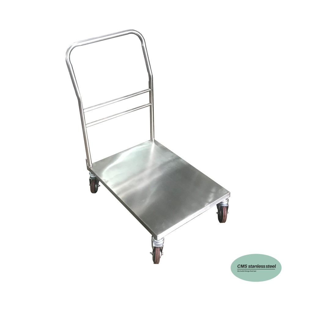 CMS รถเข็น รถเข็นสเตนเลส รถเข็นเอนกประสงค์ stainless steel cart ขนาด50*70ซม.ด้ามเข็นสูง80ซม.ล้อขนาด4นิ้ว.
