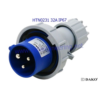 HTN 0231 ปลั๊กตัวผู้กลางทาง 2P+E 32A 220V IP67 6h