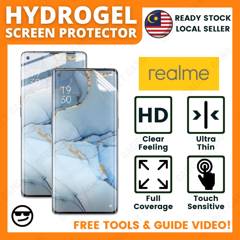 Realme Hydrogel ป้องกันหน้าจอ 9 9Pro 9i 8 8Pro 8i 7 7Pro 7i 6 ทุกรุ่นที่มีอยู่ Gadget Gang