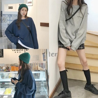 🔥ราคาถูกที่สุด🔥เสื้อสเวตเตอร์คอกลมแขนยาวทรงใหญ่ อกสกรีนตัวหนังสือ Anesthesia