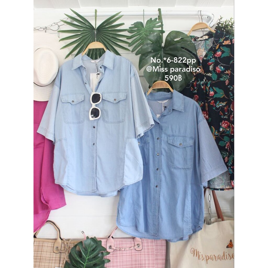 *6-822PP เชิ้ตยีนส์แขนสั้นหลังริ้ว