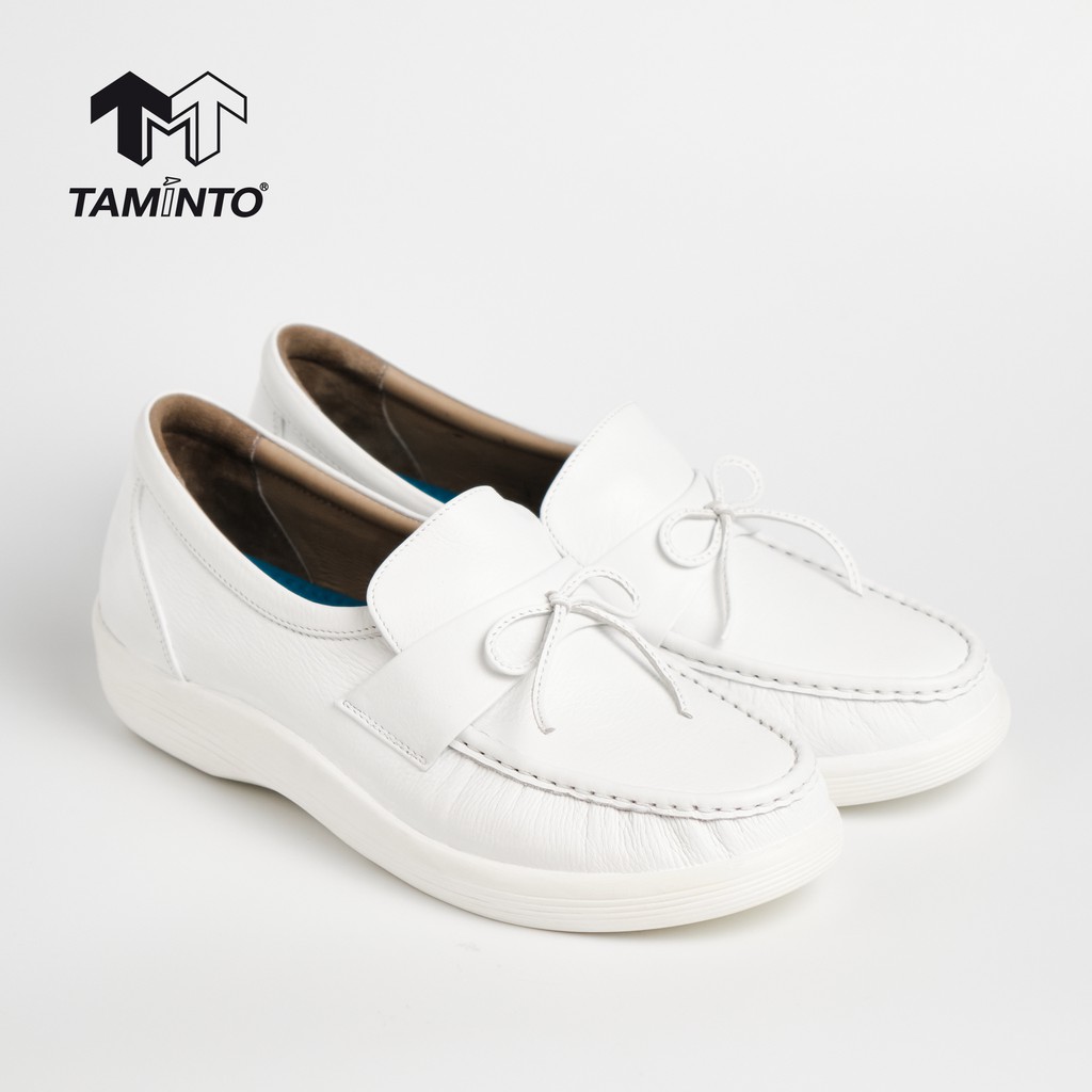 ส่งฟรี! Taminto รองเท้าสุขภาพ หนังแท้ พยาบาล / เชฟ ผูกเชือก ขาว ลดปวดขา / รองช้ำ ยืนนาน H2102