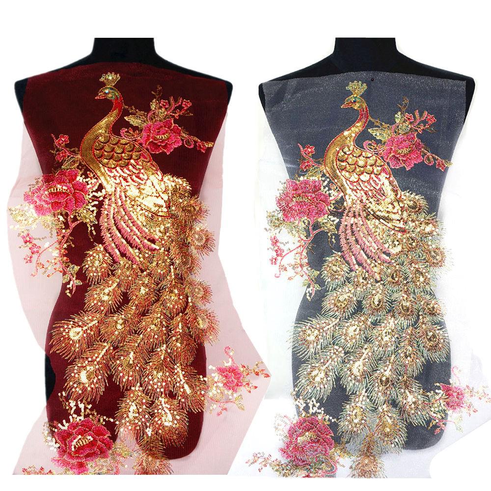 เย็บปักถักร้อยเลื่อมนกยูงนกลูกไม้ Applique เย็บผ้าปกแพทช์ชุด…