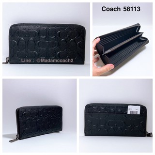 พร้อมส่ง ของแท้ Coach 58113 Embossed Signature Logo Durable Leather Long Wallet Black