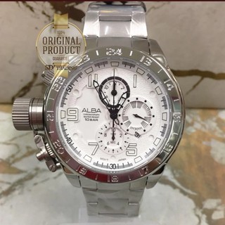 ALBA Commando Chronograph Mens Watch รุ่น AF8T87X1 - สีเงิน/สีขาว