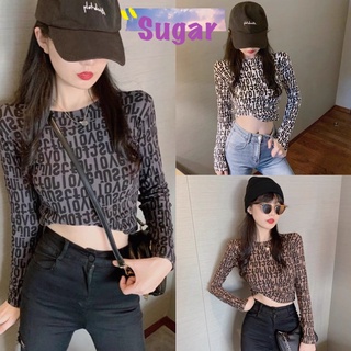 Sugar 🌈พร้อมส่ง🌈เสื้อยืดคอกลมแขนยาวรัดรูป เนื้อผ้าใส่สบายสายฝอสุดๆ(647)