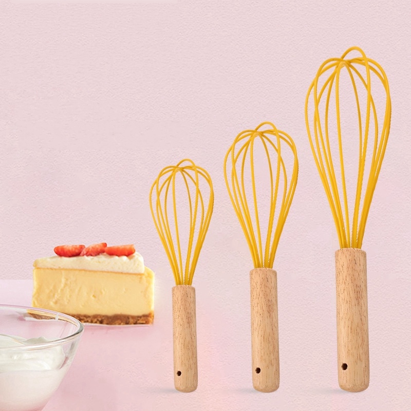 Silicone Wooden Handle Egg Beater/ Household Mini Handheld Cream Blender/ Flour Butter Mixer/ Kitchen Cooking Bakeware Tools