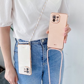 เคสโทรศัพท์มือถือแบบนิ่ม เคลือบเงา พร้อมสายคล้องคอ ป้องกันเลนส์ สําหรับ Realme 9 Pro Plus 5G C55 C35 C33 C31