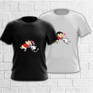 Mashoo ดินสอสีการ์ตูนญี่ปุ่น Shinchan ตลกกราฟิกพิมพ์เสื้อยืดสีดําสีขาวหลวมเสื้อเชิ้ต unisex เสื @;a