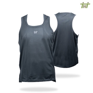 TNT เสื้อวิ่ง Tank runner เสื้อกล้าม สีเทา ผ้ากีฬา OFR08 ย้อม 2 ด้าน เบา ระบายอากาศดี