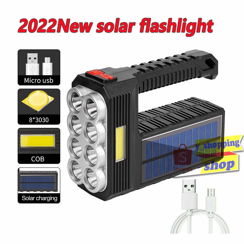 ไฟฉายโซล่าเซลล์ แรงสูง W5117 8LED+COB Flashlight USB Rechargeable OSL 4โหมด