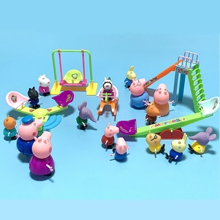 Peppa Pig ของเล่นเด็กชุดตุ๊กตาสไลด์สไลด์ Swing สนามเด็กเล่น Trojan Horse Scene Building