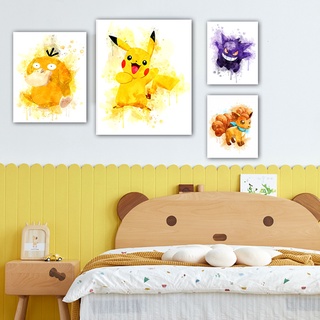 โปสเตอร์ภาพวาดสีน้ํามันบนผ้าใบ พิมพ์ลายโปเกม่อน มอนสเตอร์ สไตล์ญี่ปุ่น ไม่มีกรอบ สําหรับตกแต่งผนังบ้าน ห้องเด็ก