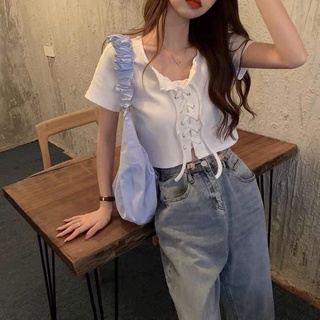 พร้อมส่ง🇹🇭เสื้อครอป เสื้อแฟชั่น เสื้อยึด เสื้อเกาหลี (1860)