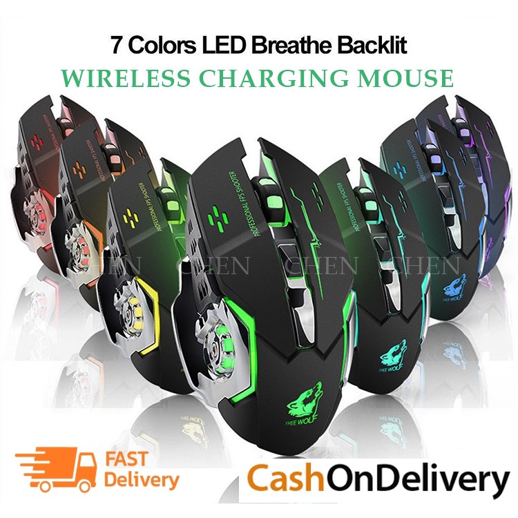 เม้าส์ เม้าส์ไร้สาย(B0004) FREE WOLF Optical Wireless Mouse มีไฟเปลี่ยนสี 7 สีเมาส์แบบชาร์จไฟได้ ใช้งานได้ 6-8 ชั่วโมง