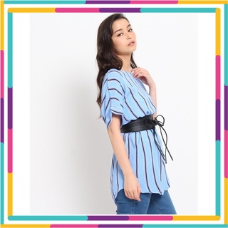 🍭Ozoc97: Ozoc Blue Striped Blouse เสื้อผ้าเรยอนเนื้อดี ผ้าทิ้งตัวนิดๆ ทรงหลวม