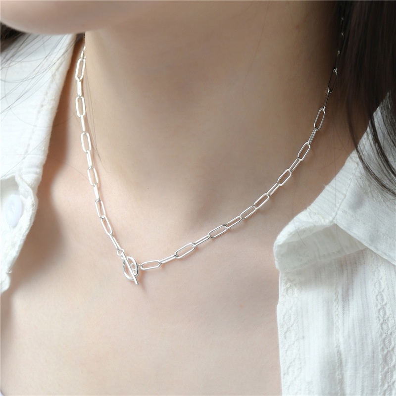 100% เงินสเตอร์ลิง S925 สร้อยคอเครื่องประดับฮิปฮอป 3.3 มม.โซ่สแควร์สลับ OT หัวเข็มขัดผู้หญิง