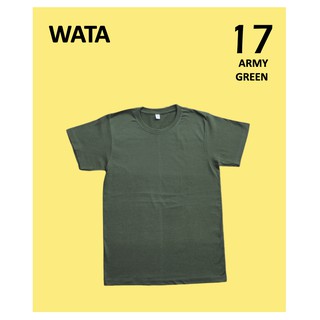 เสื้อยืดสีพื้นราคาส่ง คอกลม สีเขียวขี้ม้า (เบอร์ 17) แบบไม่มีตะเข็บข้าง