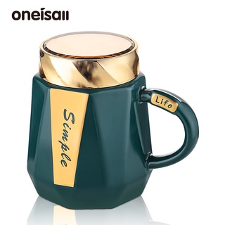 Oneisall แก้วกาแฟเซรามิค พร้อมฝาปิด ความจุขนาดใหญ่ 500 มล. สําหรับครัวเรือน สํานักงาน