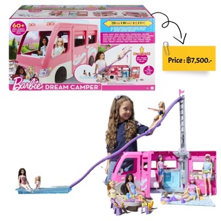 Barbie Dreamcamper Vehicle Playset, 2.5 Feet Tall with Rolling Wheels 7 Play Areas, Pool, Slide &amp;60+ Camping Accessories