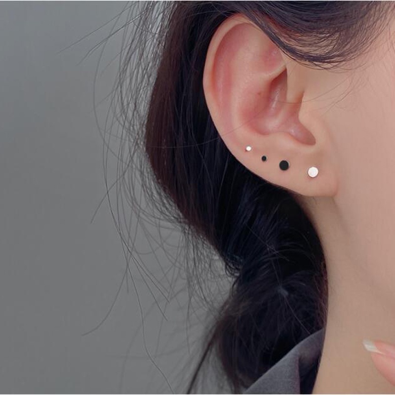 Roselife ต่างหูสตั๊ด เงิน S925 ทรงกลม ไม่จางง่าย สีดํา เครื่องประดับ สําหรับนักเรียน ทุกเพศ 1 คู่ ราคา ถูกที่สุด ดีลบีเคเค แกลเลอรีภาพที่ 5